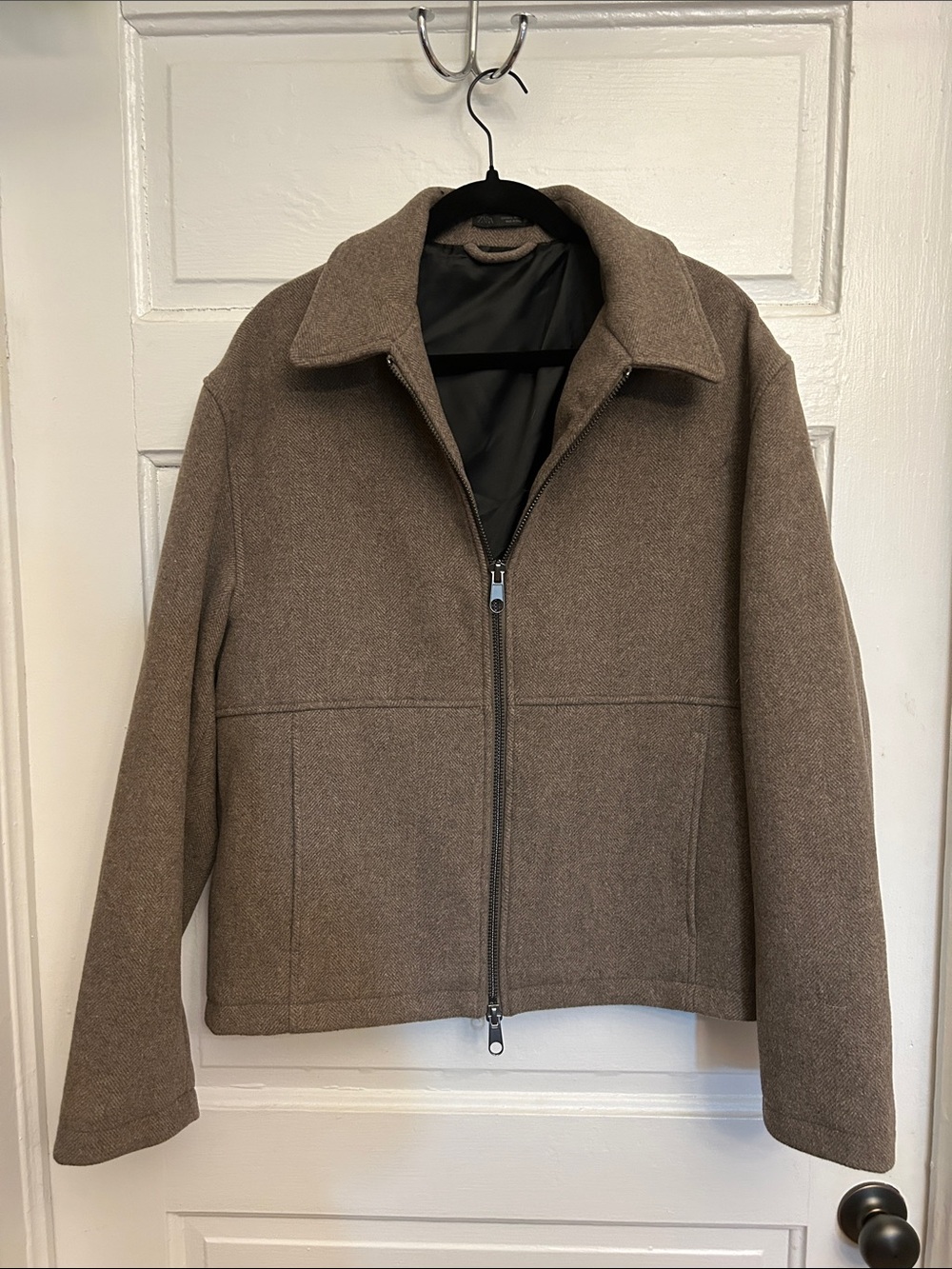 Zara Men's Brown Zip-Up Wool-Blend Jacket